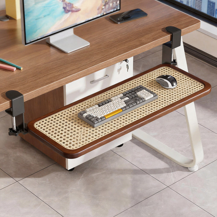 Under-Desk Sliding Ergonomic Keyboard and Mouse Tray with Clamp Mount