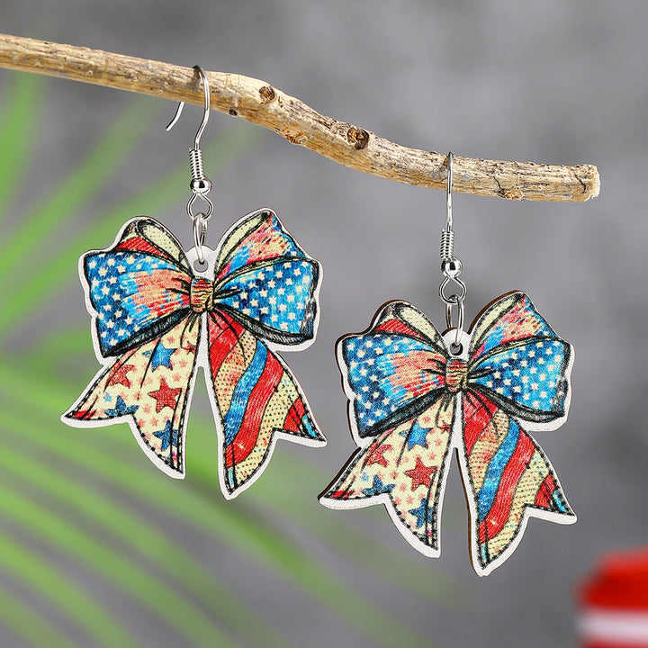 Ladies nan lightweight wooden earrings bow pendant with hook closure and vintage pattern Kalsten