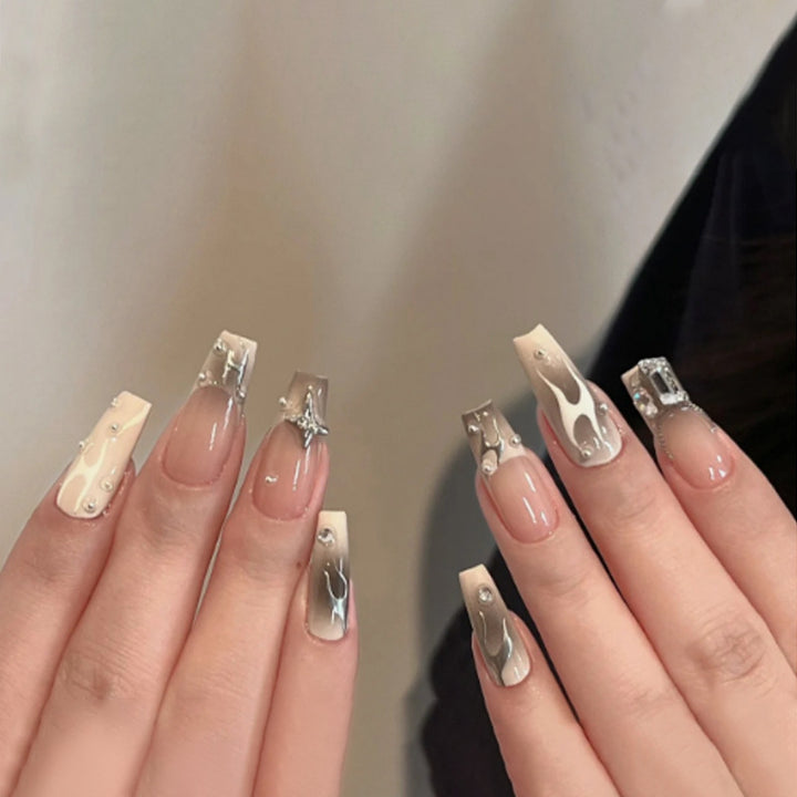 Artful nail extensions with trendy shine and design Kalsten
