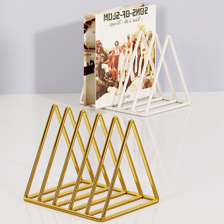 Triangular Metal Wire Record & Book Organizer Rack