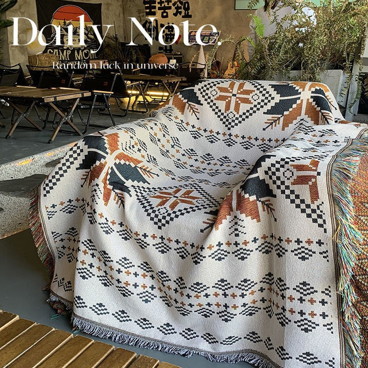 Graphic Jacquard Woven Fringe Throw Blanket With Cartoon Pop-Art Pattern