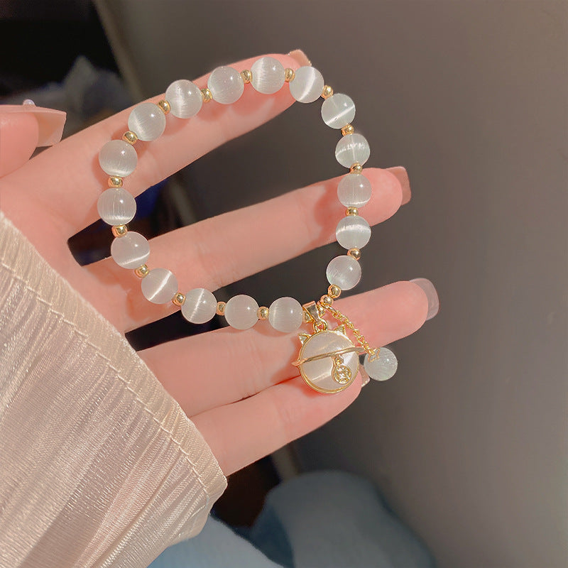 Charm Beaded Bracelet with Cat Pendant Kalsten