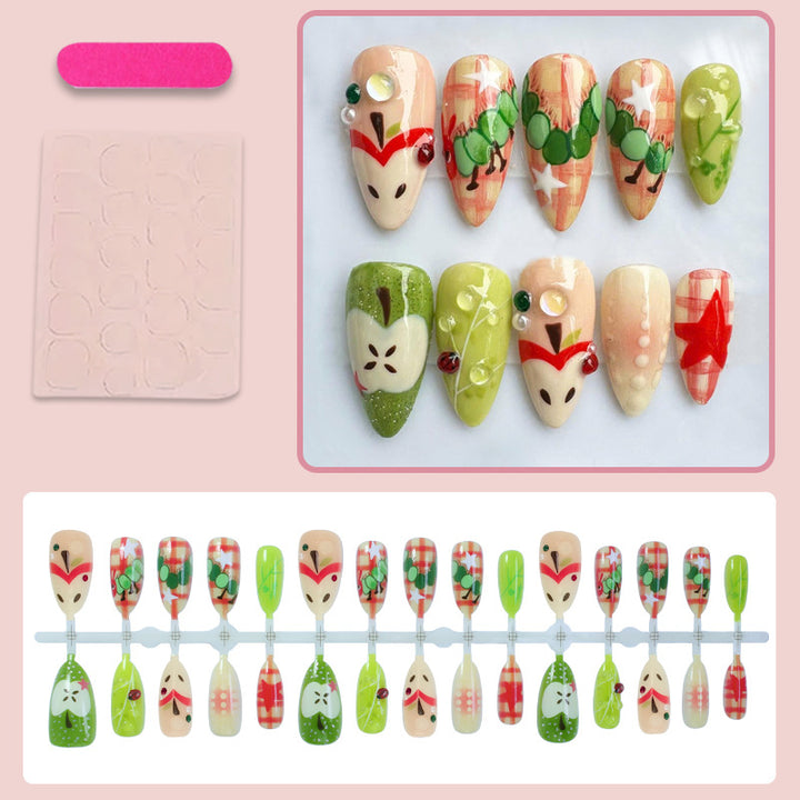 Artificial nail set with cheerful fruit motifs and creative details Kalsten