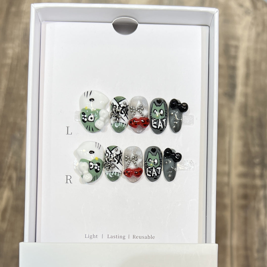 Playful Character Design Press-On Nail Art Set Kalsten