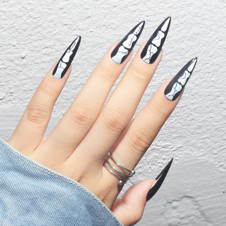 Artistic Skull-Design Stiletto Press-On Nails Kalsten