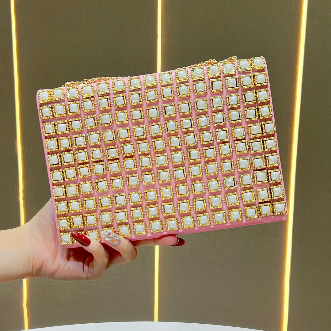 Decorative Crystal-Studded Evening Clutch