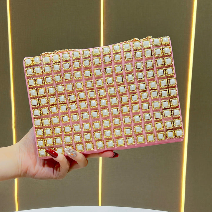 Decorative Crystal-Studded Evening Clutch