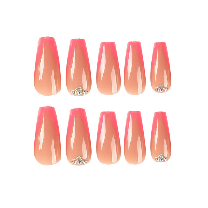 Artful Nail Extensions with Neon Tips and Rhinestone Decoration Kalsten
