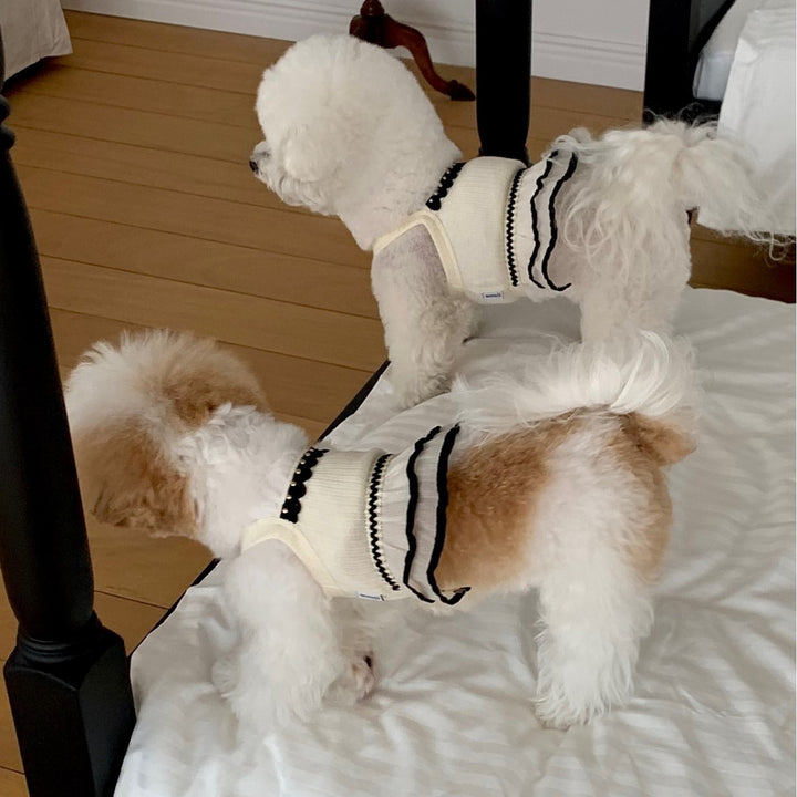 Ribbed Mock-Neck Pleated Ruffle Dog Dress with Harness Slot