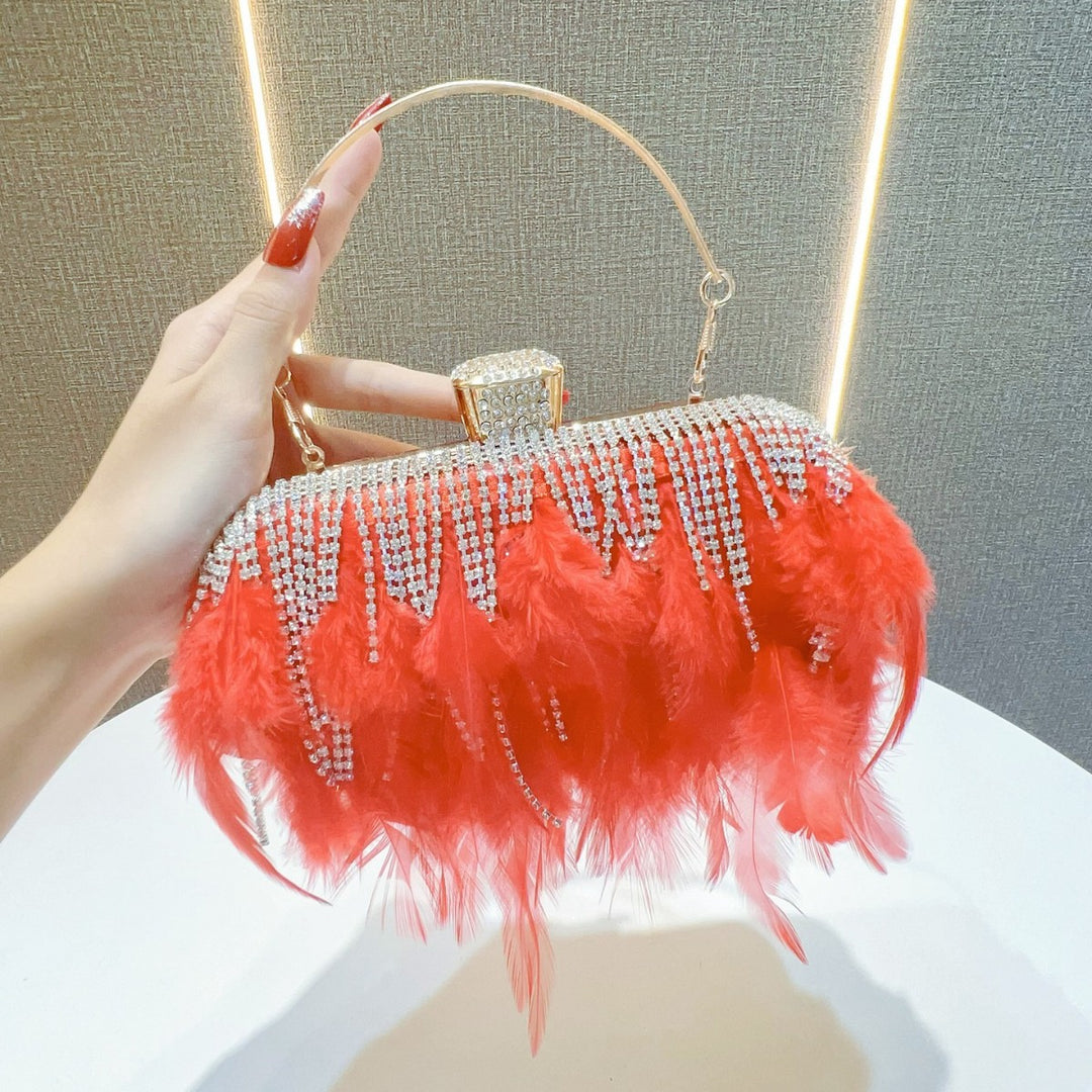 Feather-Embellished Evening Clutch