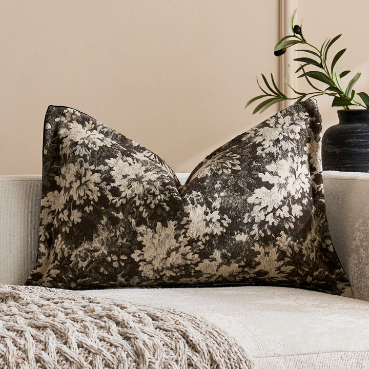 Oversized Jacquard Floral Velvet Throw Pillow Cover with Hidden Zipper