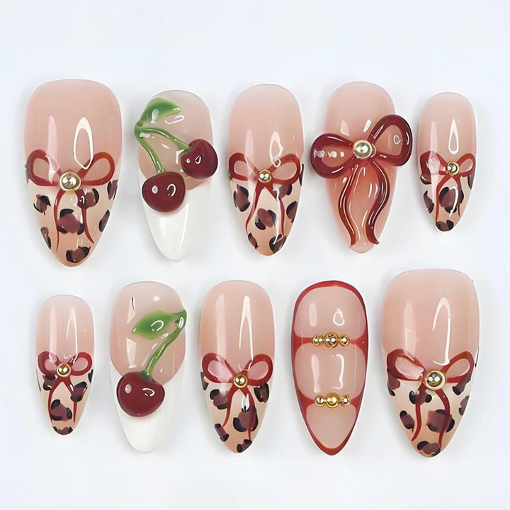 Artificial nail set with creative ribbon and fruit designs Kalsten