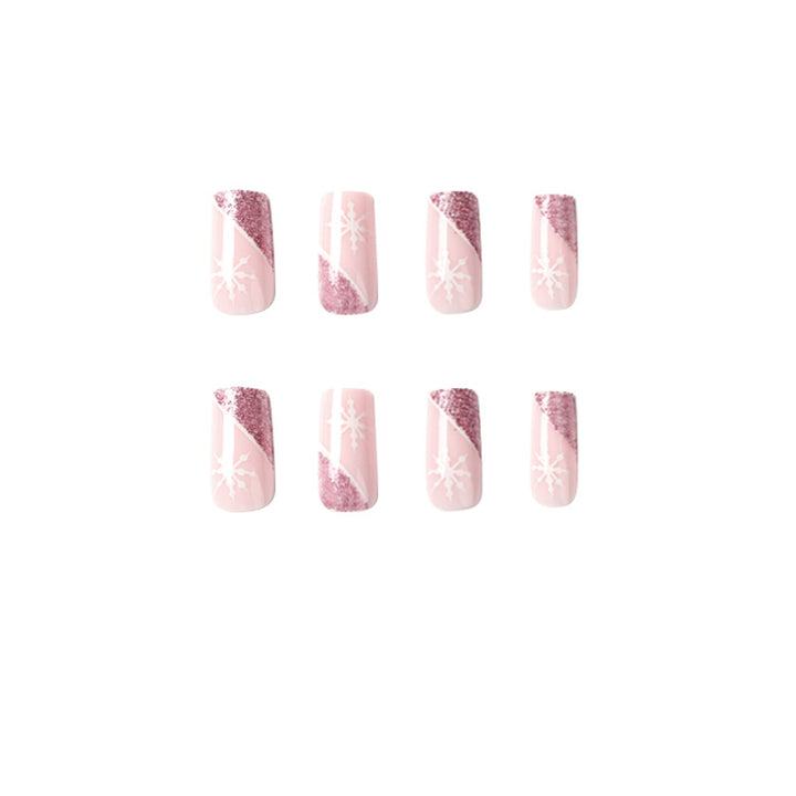 Artful Nail Extensions with Festive Glitter and Snowflake Design Kalsten