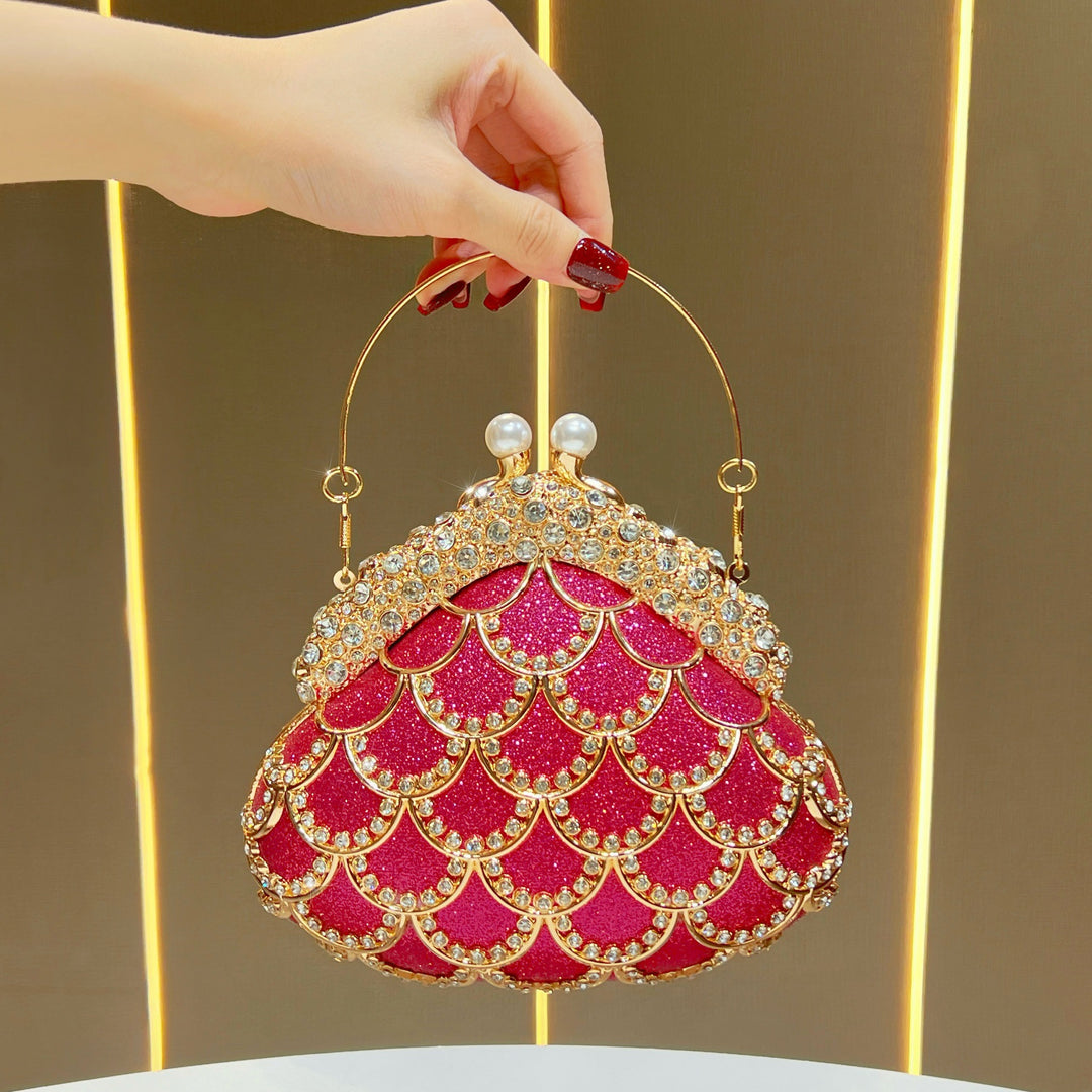 Decorative Pearl-Accented Evening Clutch