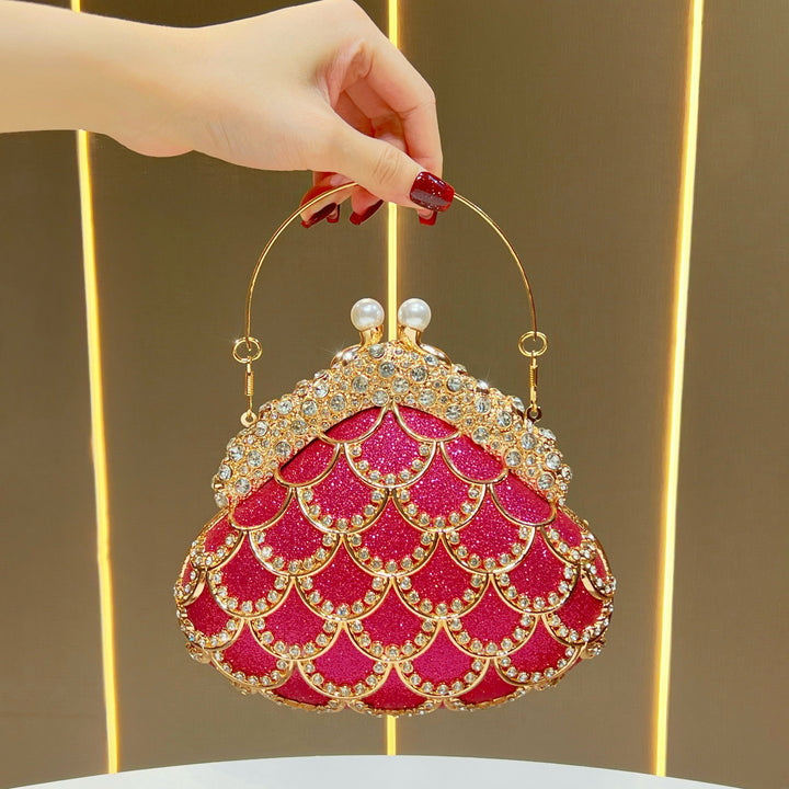 Decorative Pearl-Accented Evening Clutch