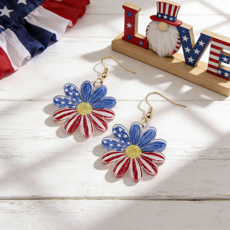 Women's nan patriotic bow dangle acrylic earrings with gold plated hooks and lightweight charm Kalsten