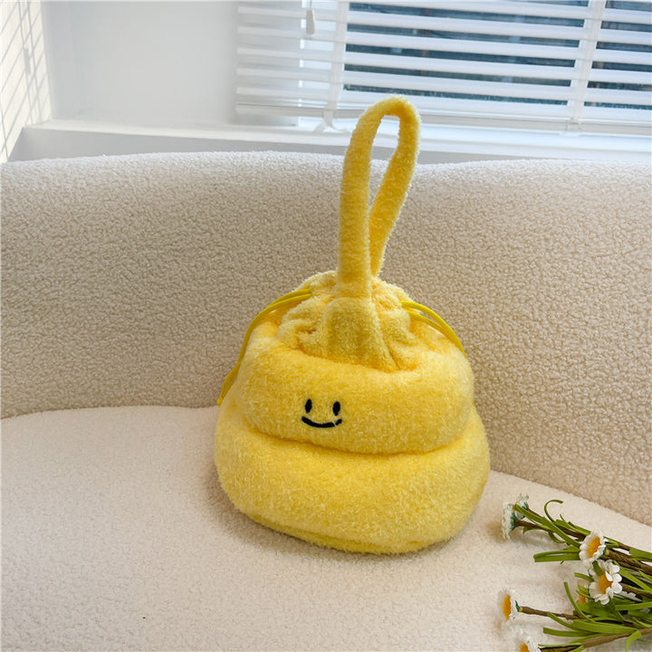 Plush Smiley Face Drawstring Pouch