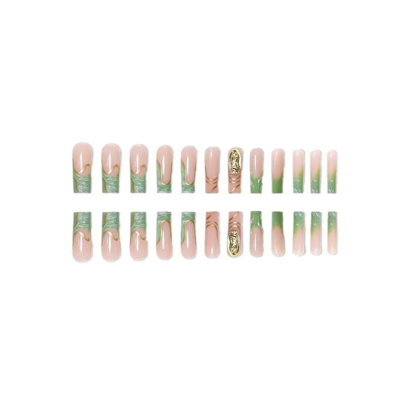 Artistic Press-On Nail Extensions with Gold Detailing Kalsten