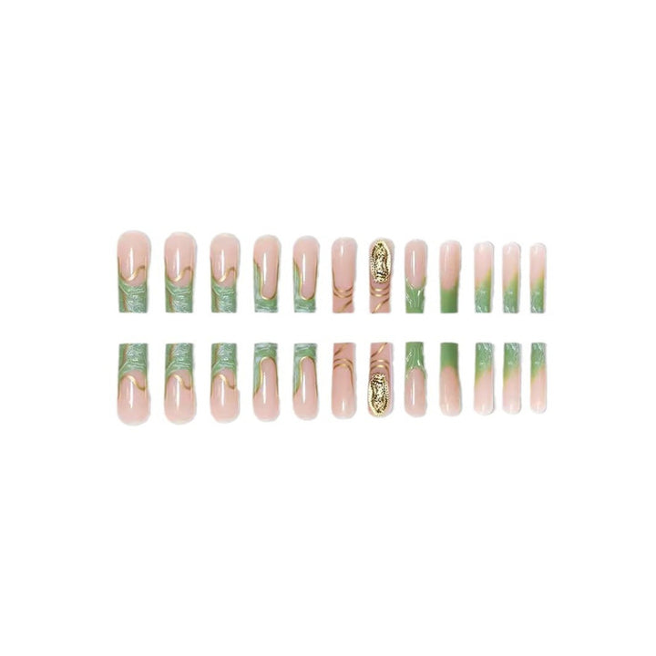 Artistic Press-On Nail Extensions with Gold Detailing Kalsten