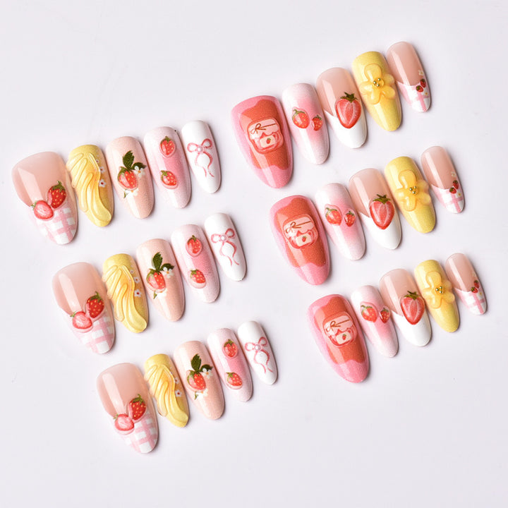 Decorative Strawberry-Themed Press-On Nail Art Set