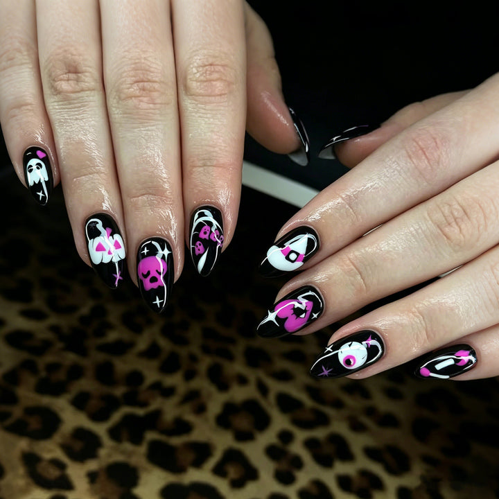 Artistic Skull-Themed Press-On Nail Art Kalsten
