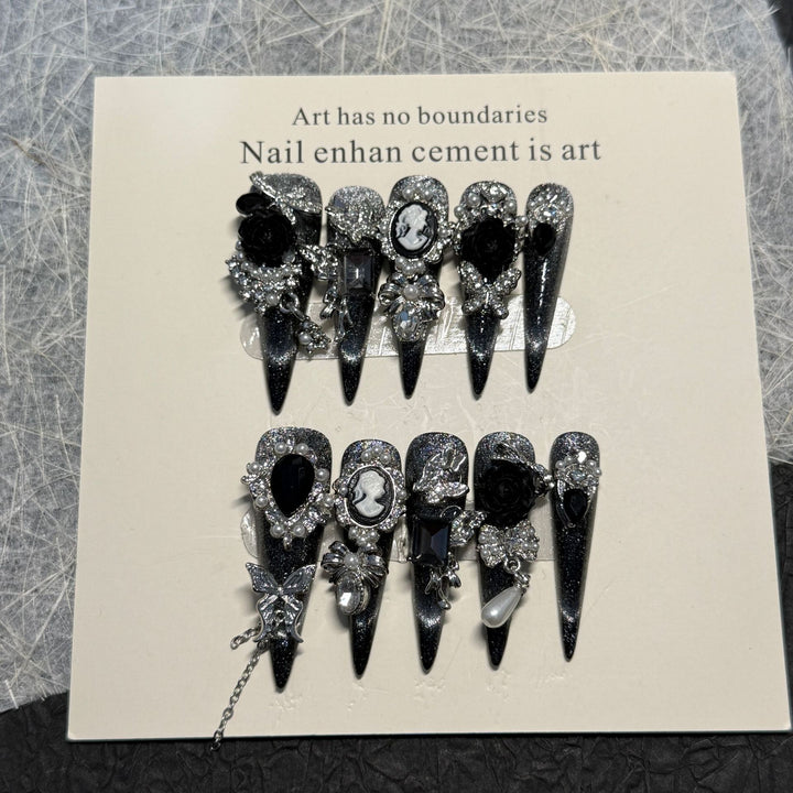 Gothic-Inspired Decorative Nail Art Extensions
