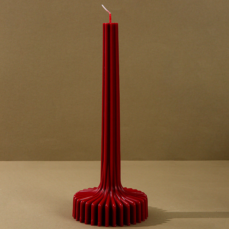 Sculptural Fluted Pedestal-Taper Candle with Radial Pleated Base