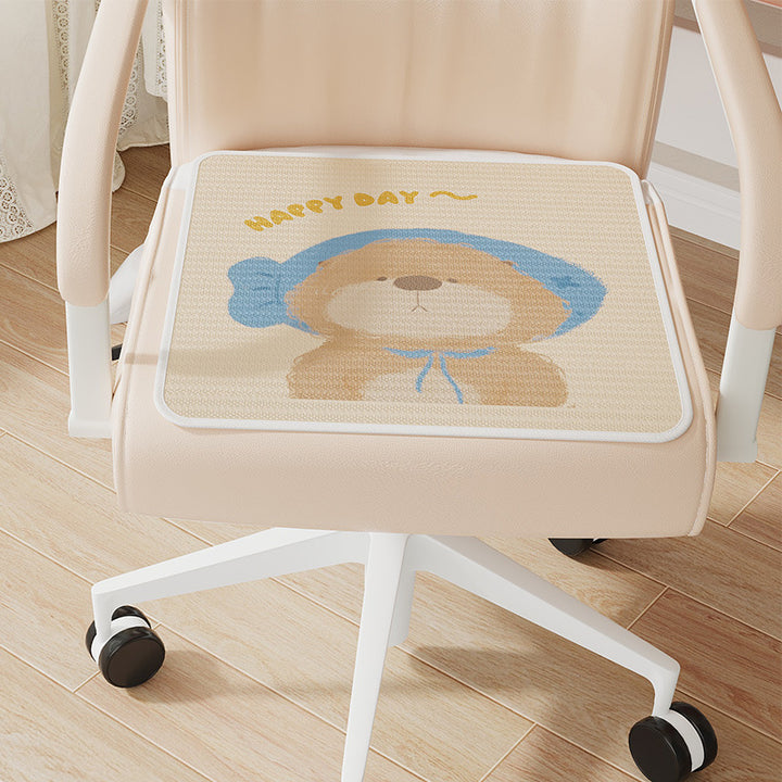 Cute Cartoon Bear Memory Foam Office Chair Seat Cushion with Non-Slip Backing