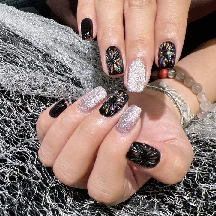 Artificial nails with glitter and floral patterns Kalsten
