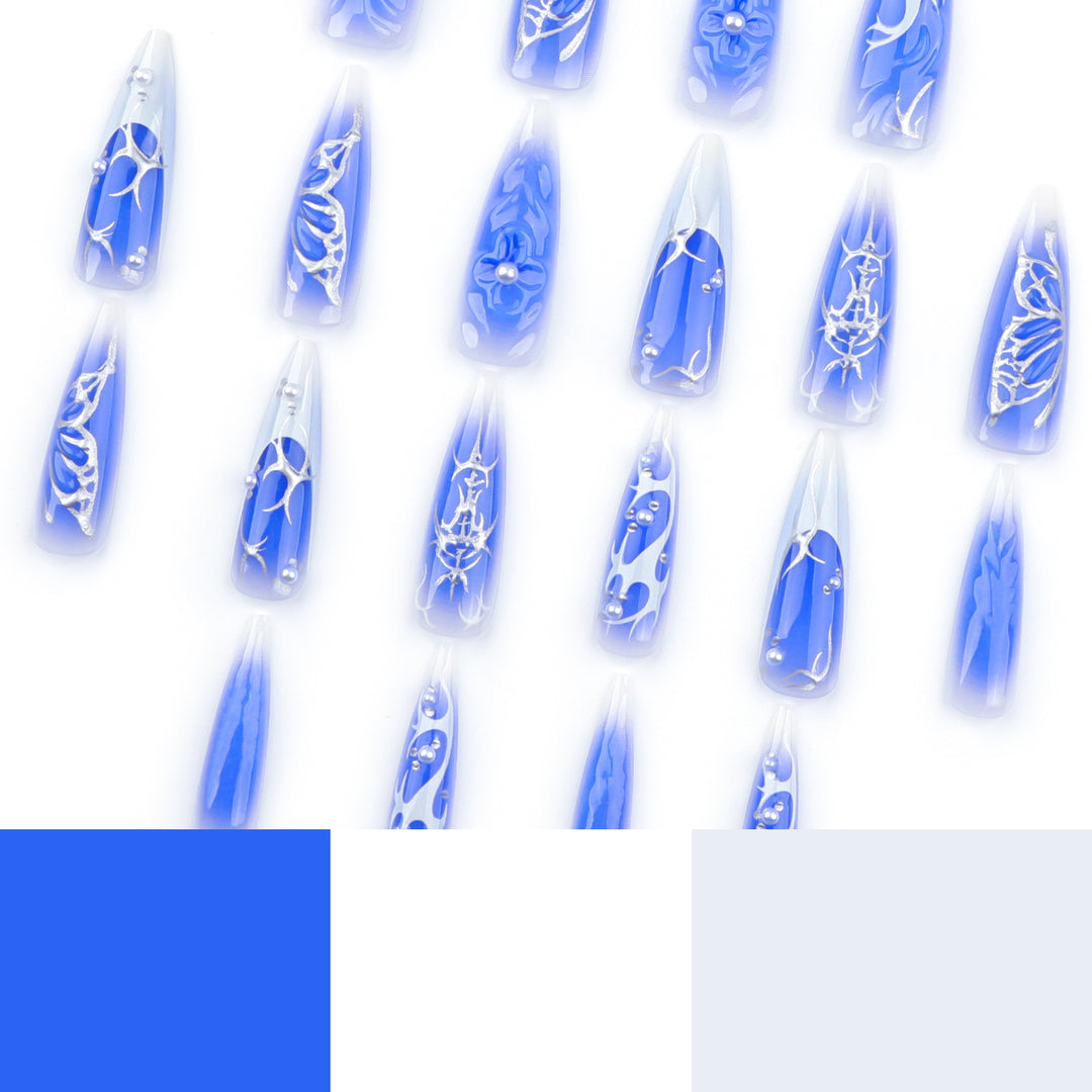 Elegant Stiletto Artificial Nails with Floral Design Kalsten