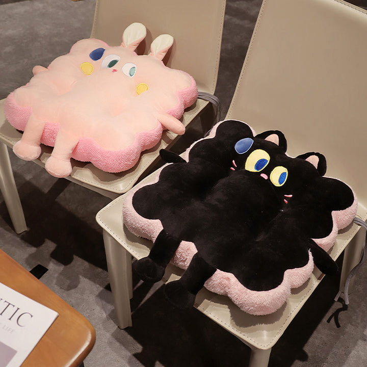 Plush seat cushion in cat shape with extra soft padding and seat cover