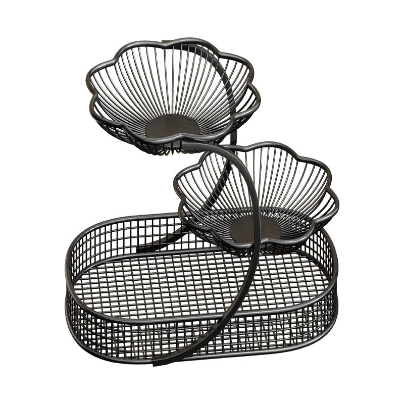 Elevated Mesh Metal Fruit Bowl Pedestal Organizer