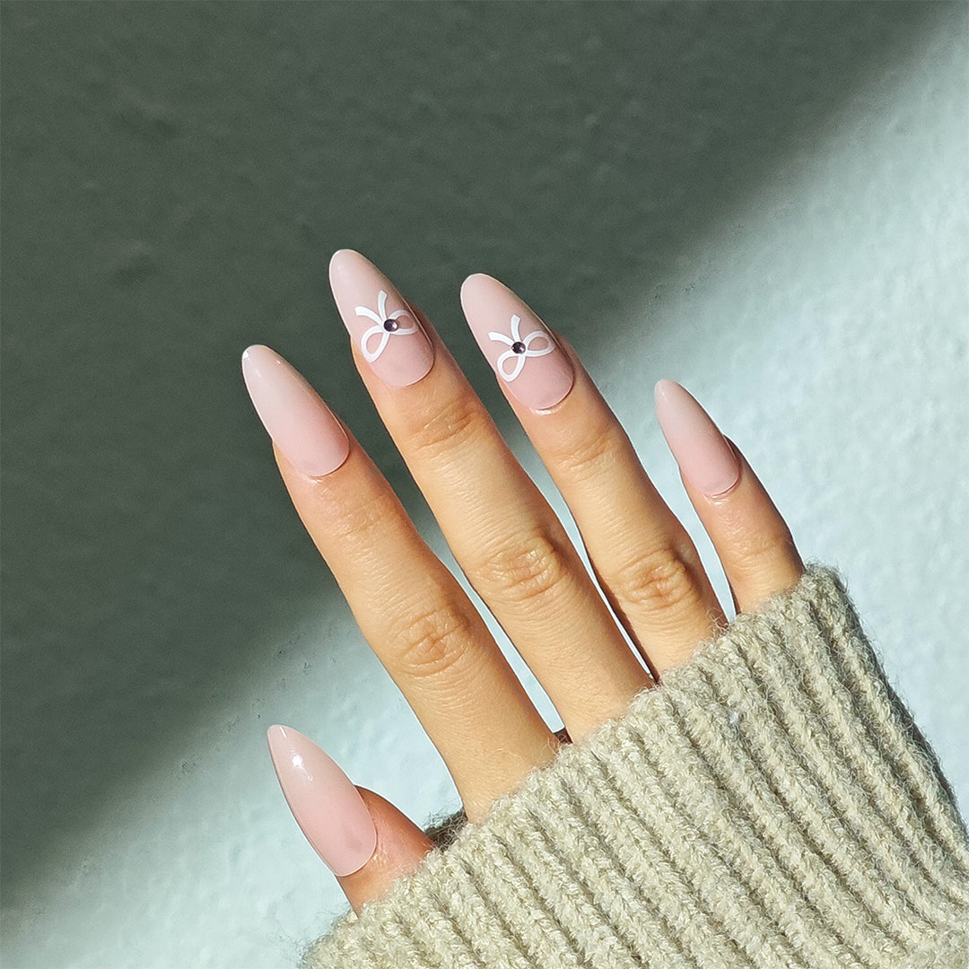 Decorative Bow-Embellished Stiletto Press-On Nails Kalsten