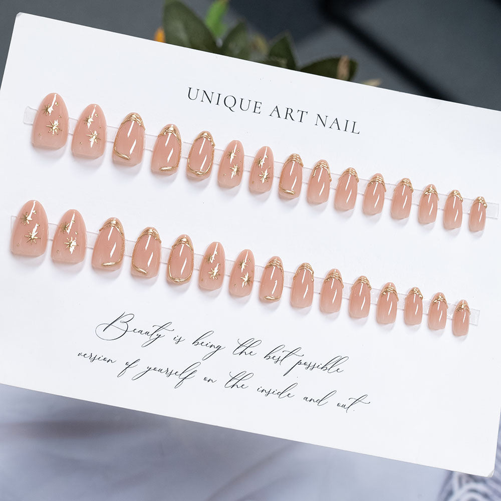 Elegant Gold-Trimmed Press-On Nail Art