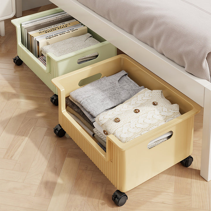 Low-Profile Wheeled Under-Desk Storage Bin with Cutout Handles