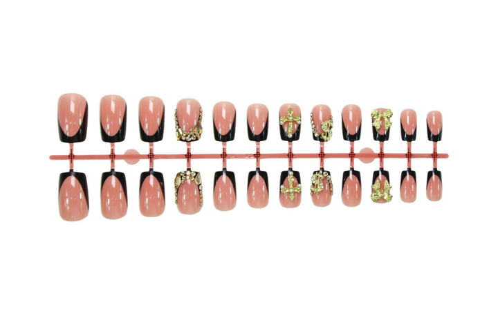 Artificial nails with elegant gold decorations and stylish black Kalsten