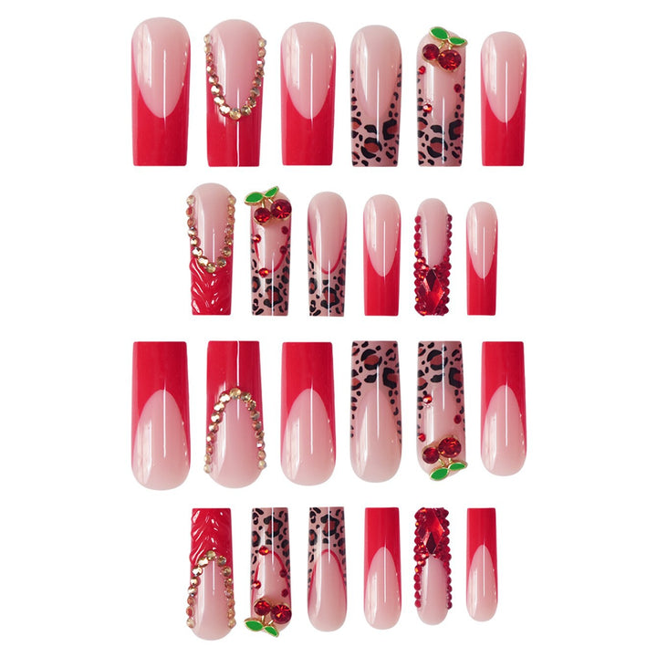Decorative Long Press-On Nail Set with Gemstone and Floral Accents Kalsten