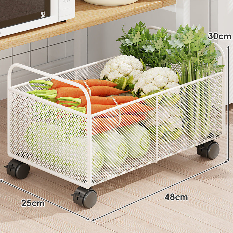 Rolling Mesh Kitchen Storage Cart with Wooden Handles