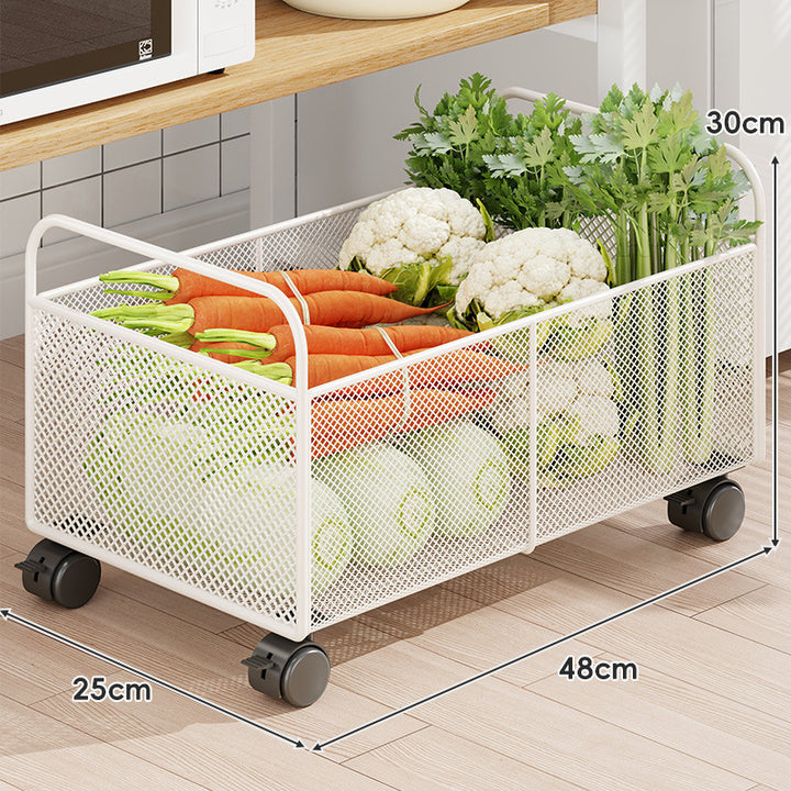 Rolling Mesh Kitchen Storage Cart with Wooden Handles