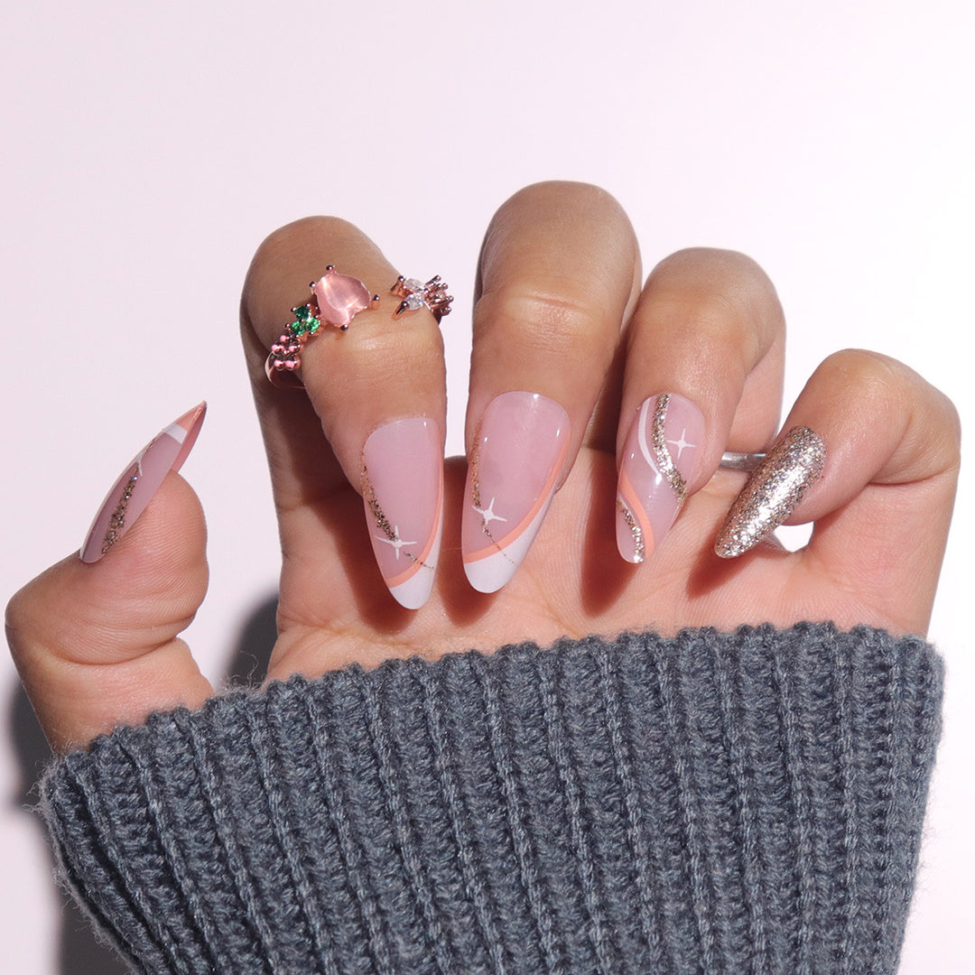 Elegant Stiletto Press-On Nails with Glitter and Artistic Design Kalsten