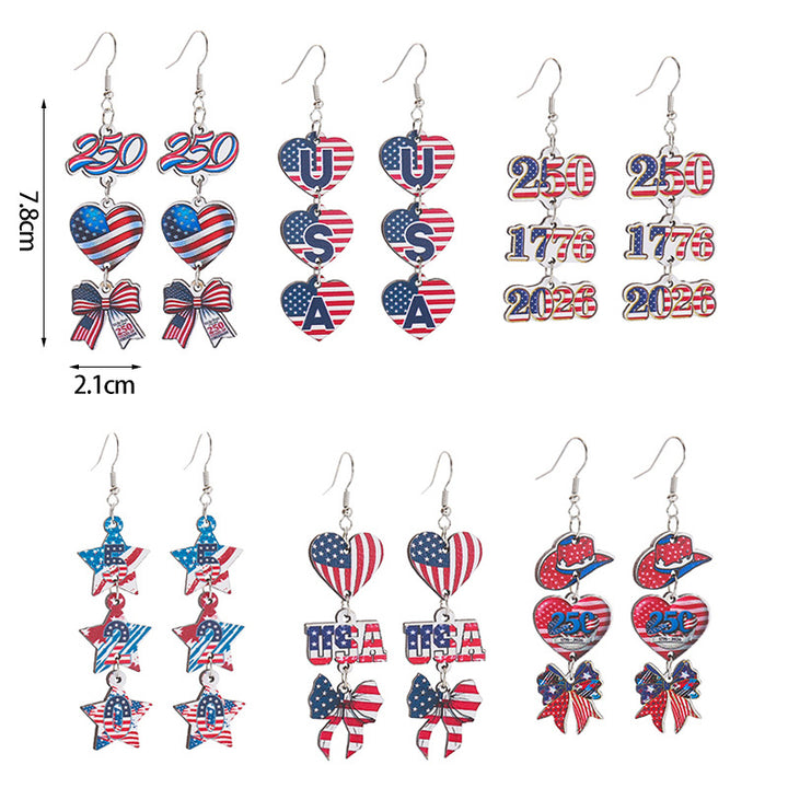 Women's nan patriotic triple-charm dangly novelty earrings with cowboy hat heart bow Kalsten