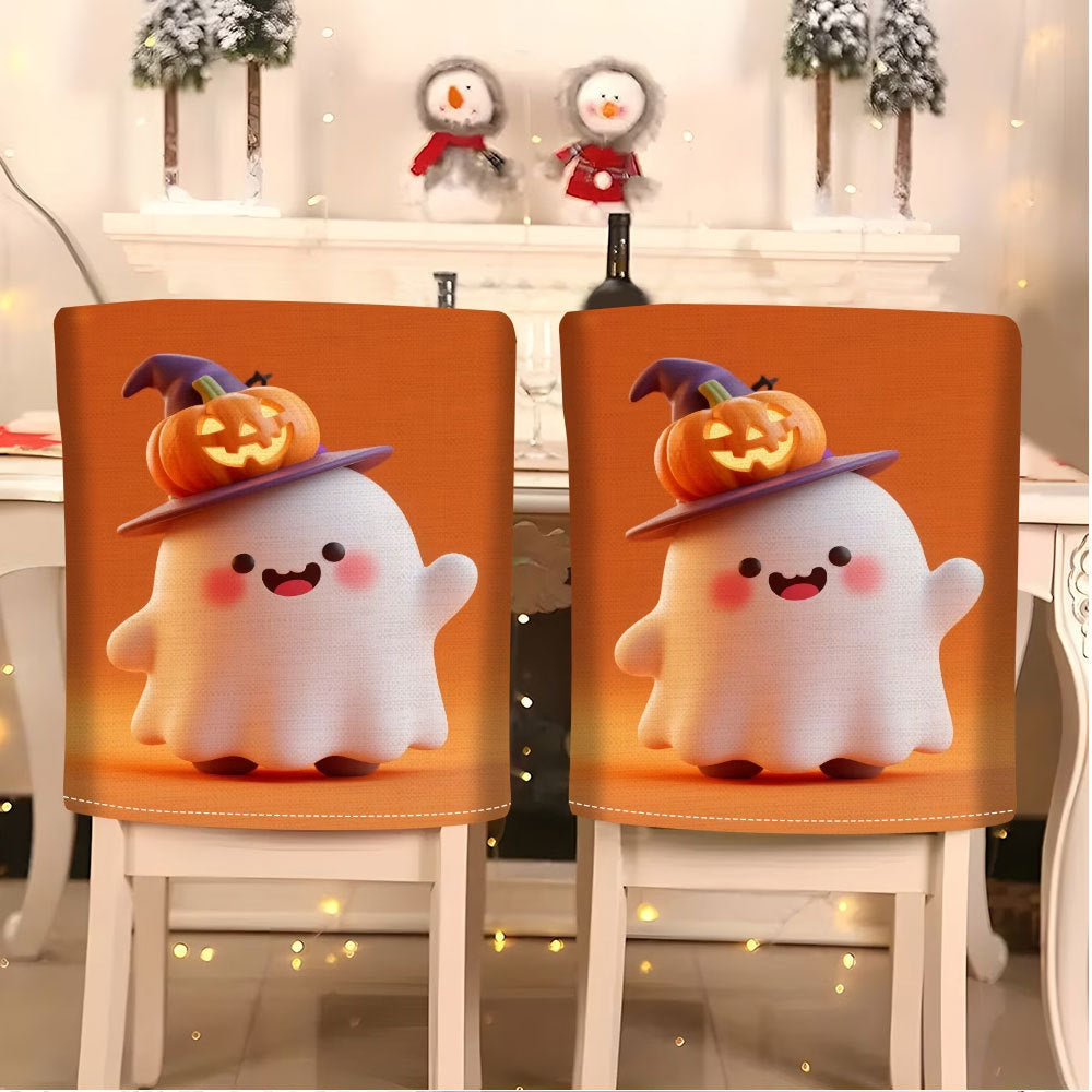 Elastic chair back covers with Halloween cat design
