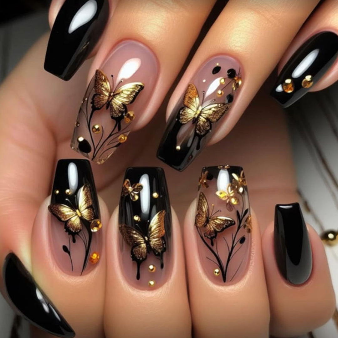 Elegant Butterfly-Themed 3D Nail Art Extensions Kalsten