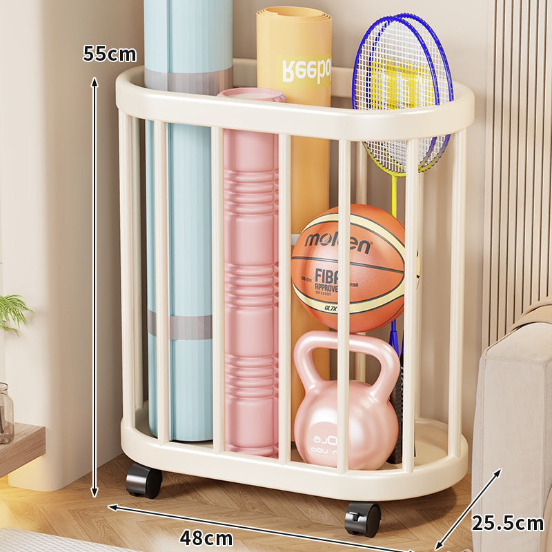 Vertical Rolling Sports Gear Storage Organizer with Cylindrical Metal Bar Frame and Casters