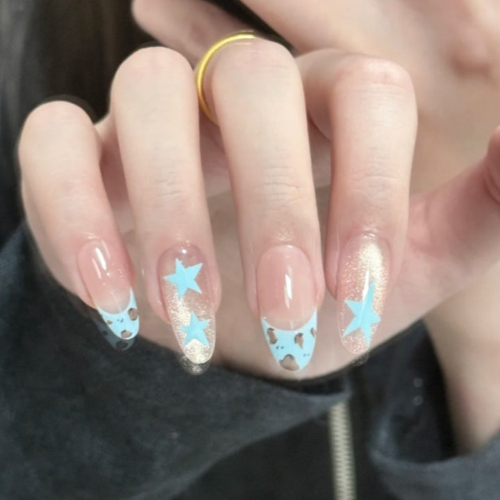Thematic Press-On Nail Set with Star and Animal Print Kalsten