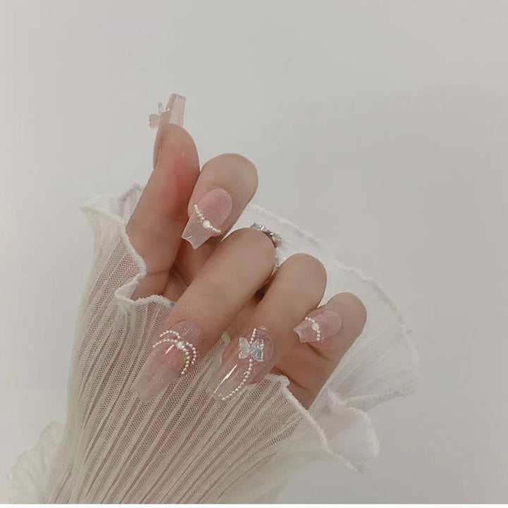Decorative Press-On Nail Set with Crystal Accents