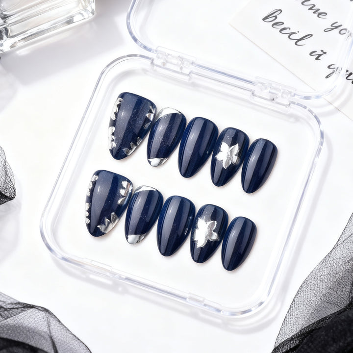 Premium Acrylic Press-On Nail Art Set with Floral Accents