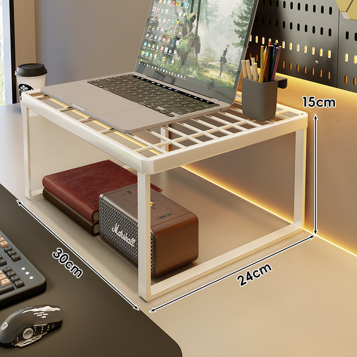 Ventilated Metal Grid Laptop & Monitor Riser with Under-Storage Shelf