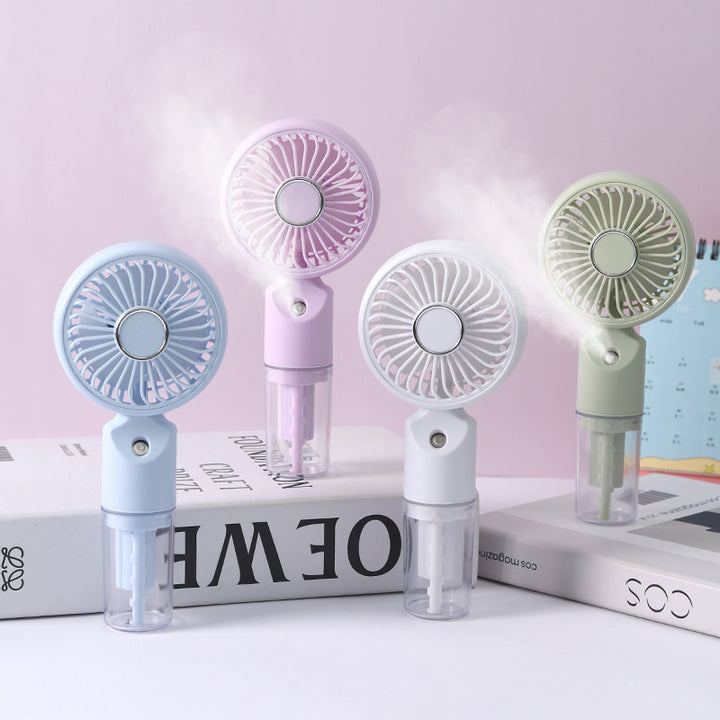 Cooling portable handheld misting fan with detachable water reservoir adjustable-speed USB-C rechargeable foldable stand Kalsten