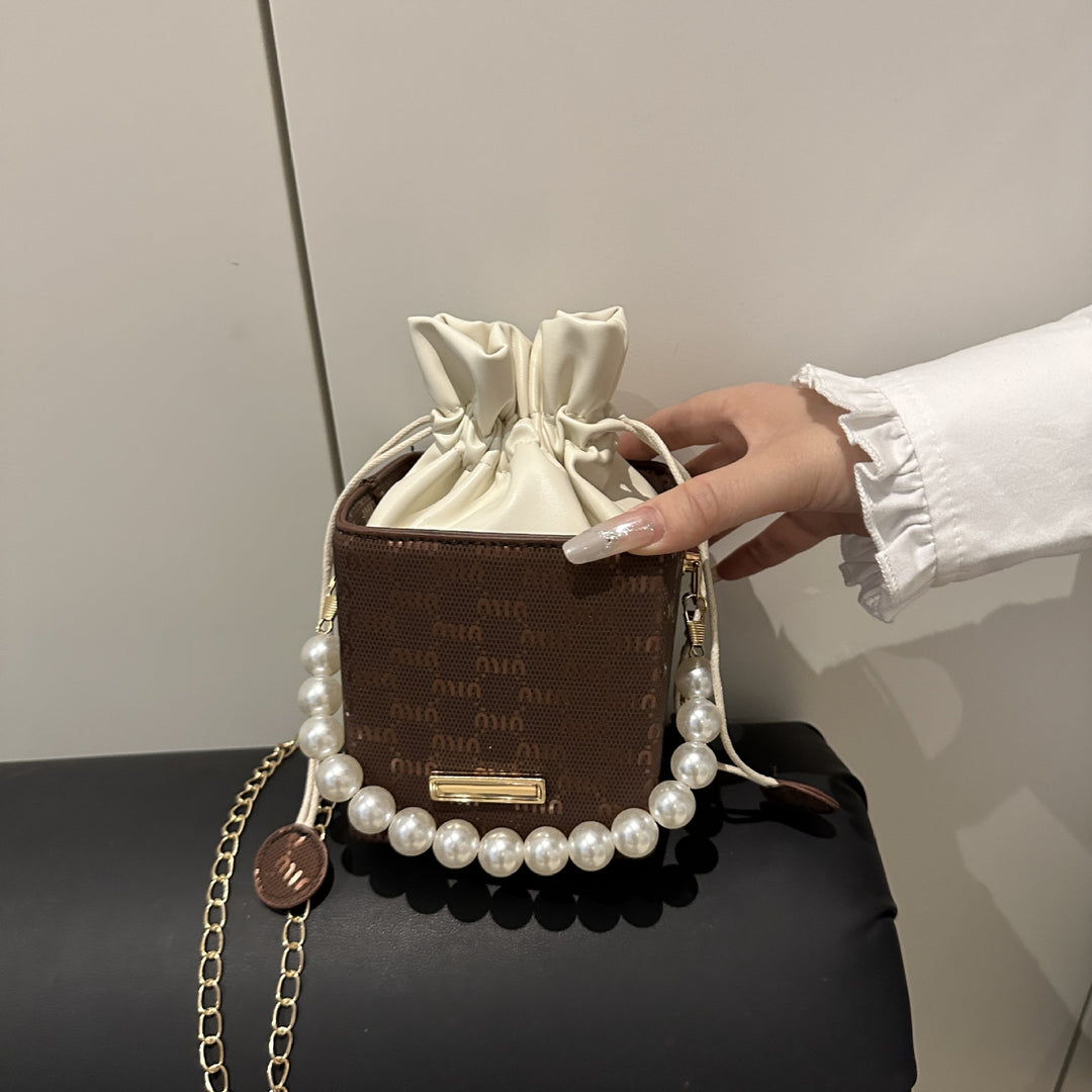 Elegant Pearl-Handled Mini Bucket Bag Kalsten